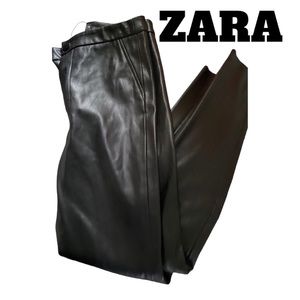 Zara Leather Skinny Black High Rise Leather Legging Pants Size: S